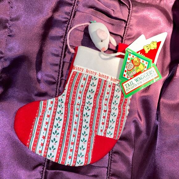 Tail Waggers Kitty Cat Stocking w Mouse Small Pet Christmas Dakin Vintage NEW - Picture 2 of 10